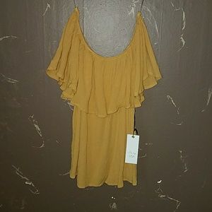 Mustard Crepe Off the Shoulder Top